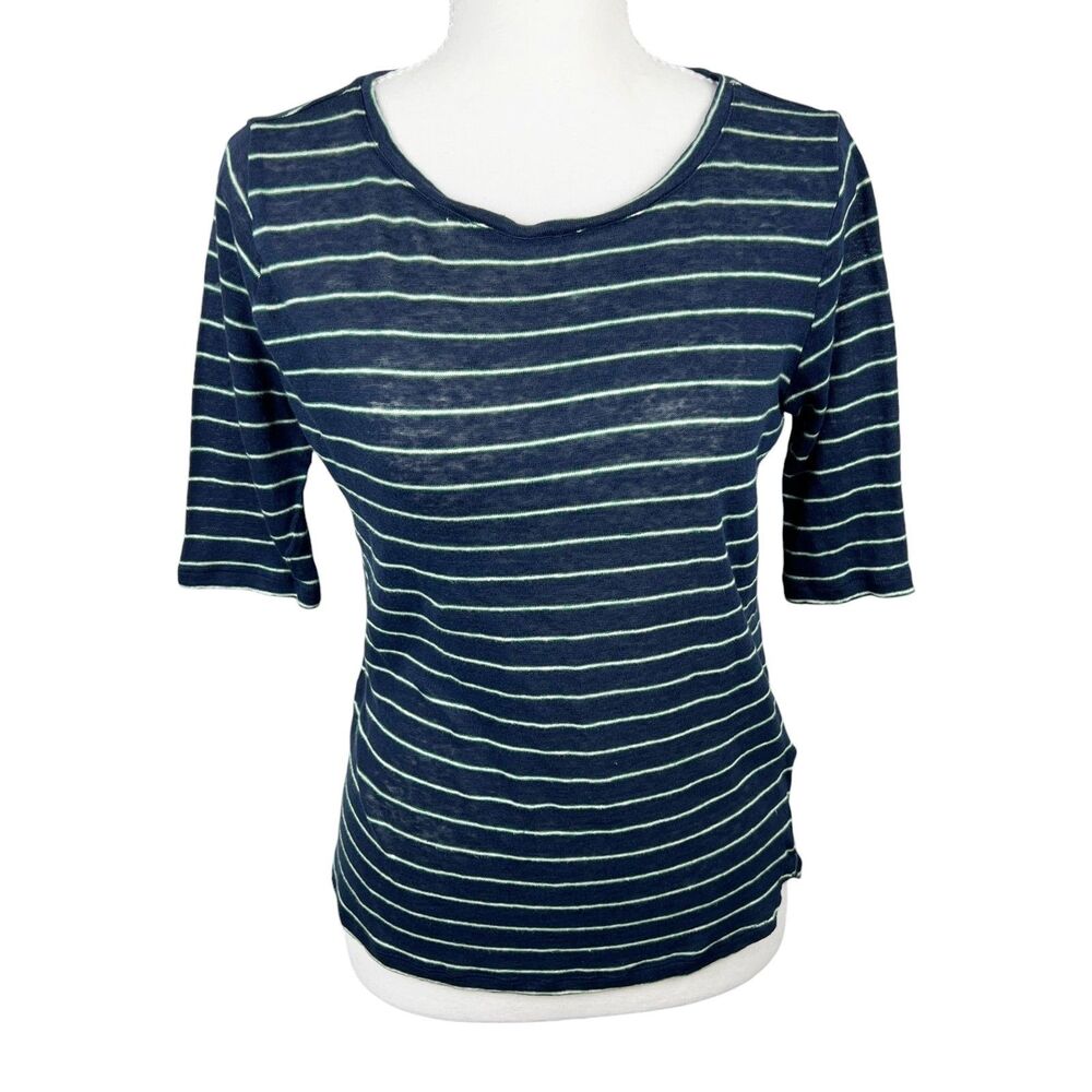 Bellerose Knit Top Women Medium Blue Striped Short Sleeve Lightweight Casual